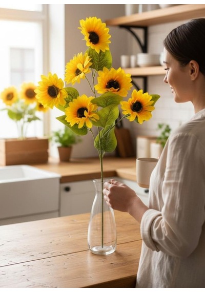 Yapay Çiçek Ayçiçeği Sarı Sunflower Dekoratif Çiçek 75cm 6 K80afalı Sarı