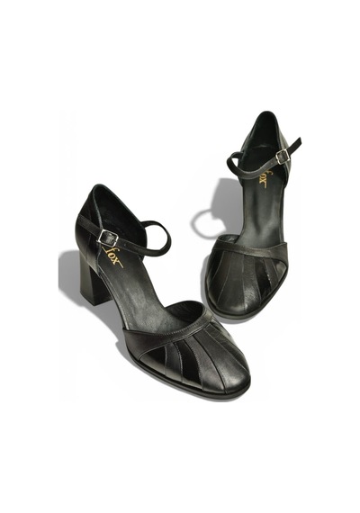Fox Shoes Y398360103 Siyah Hakiki Deri Kalın Topuklu Kadın Terlik Siyah