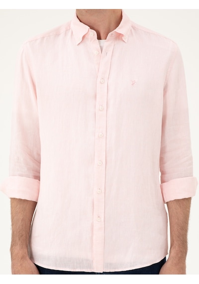 Cacharel Pembe Regular Fit %100 Keten Gömlek