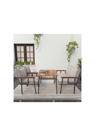 Mygusi Modern Balkon, Bahçe, Cafe - Metal Kanepe Koltuk Takımı - 2+1+1 60x90 Cm Masalı - Krem Mygusi Modern Balkon, Bahçe, Cafe - Metal Kanepe Koltuk Takımı - 2+1+1 60x90 Cm Masalı - Krem