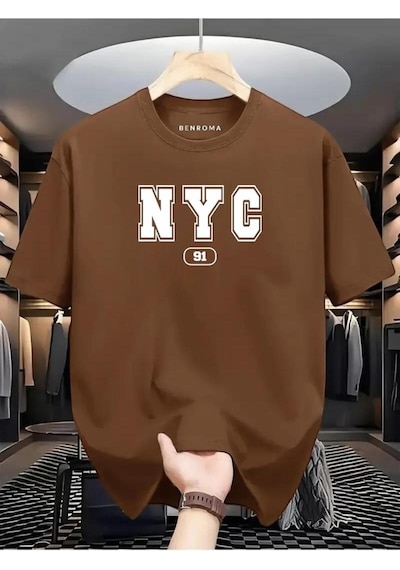 Nyc Baskılı Oversize Tişört Kahverengi