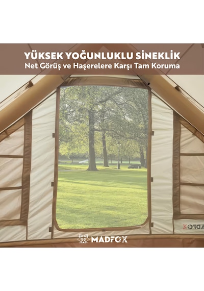 Madfox Bigless Glamping Cotton Inflatable Şişme Çadır Baca Çıkışlı Bej