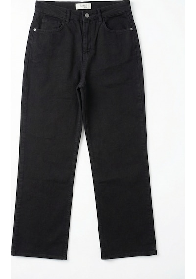 Hiccup My Fashıon Kadın Yüksek Bel Düz Kesim Denim Pantolon Siyah