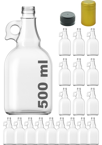 Afracam Galon Şeffaf 500 ML Kilitli Kapaklı ve Kapüşonlu Boş Cam Şişe 18 Adet
