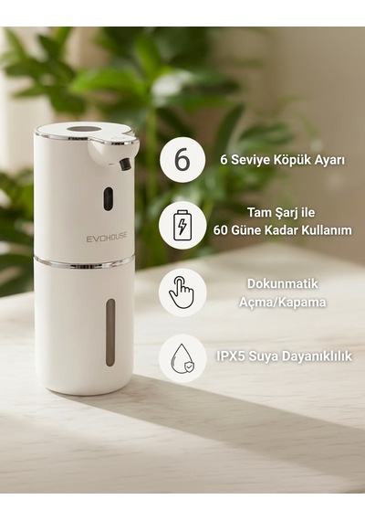Otomatik Sensörlü Köpük Sıvı Sabunluk - Şarjlı- Dijital Led Ekran - Duvara Monte - P18 Model Beyaz