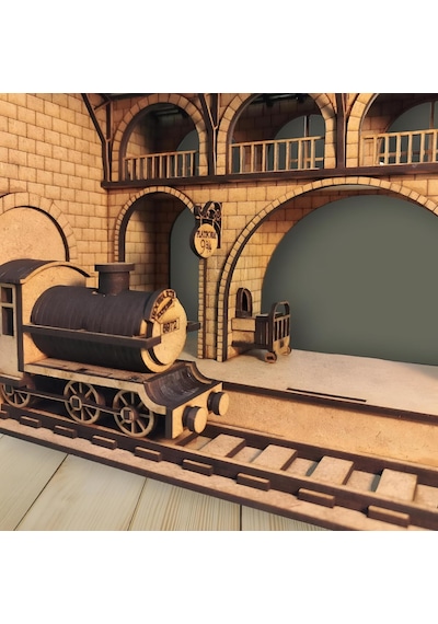 Algwooddesign Platform 9¾ Tren İstasyonu Ahşap Maket, 143 Parça Dıy Minyatür Tren İstasyonu Mod