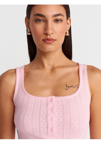 Dilvin 21069 Düğmeli Kare Yaka Top-toz Pembe Toz Pembe
