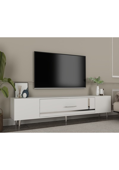 Şuşa Tv Sehpası Tv Ünitesi 150 Cm Beyaz Gümüş