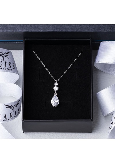 Damla Model Zirkon Taşlı 925 Ayar Gümüş Kadın Kolye Gümüş - Rodyum