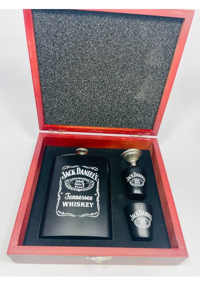 Ahşap Kutukasa Jackdaniel Metal Matara Seti 2şatbardaklı/aly1... Siyah - Kırmızı