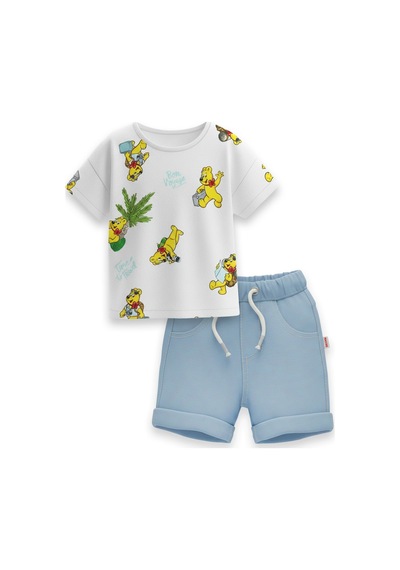 Haribo Lisanslı Ayıcık Desenli Çocuk T-shirt Şort Takım Mavi