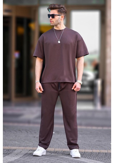 Madmext Kahverengi Oversize Kısa Kollu Eşofman Takımı 5954-kahverengi Kahverengi