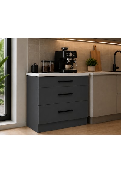 Şah Mutfak 3 Çekmeceli Alt Modül 80 Cm - Çok Amaçlı Dolap - Beyaz Laminat Tezgah Dahil Antrasit Şah Mutfak 3 Çekmeceli Alt Modül 80 Cm - Çok Amaçlı Dolap - Beyaz Laminat Tezgah Dahil Antrasit