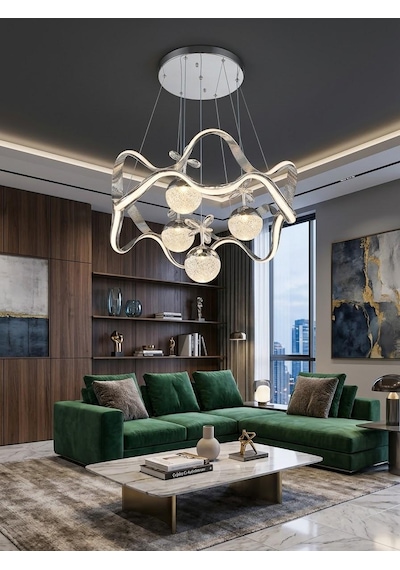 Riva Ledli Krom 3 Renk Işık Modlu Salon Avize Gümüş