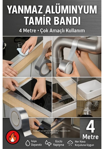 Yanmaz Aliminyum Tamir Soba Boru Bandı 4 Metre Aliminyum Folyo