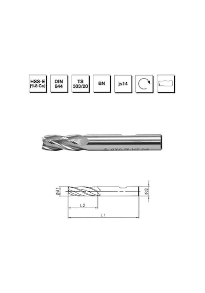 Mte Makina Takım 2.0 Mm Hss - E %8co Dın 844 Bn Silindirik Saplı Parmak Freze - Kısa - B00276180200