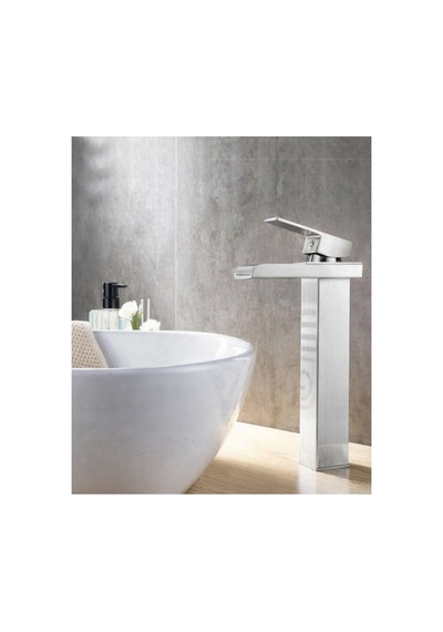 Rena Design Inox Çanak Lavabo Bataryasi Şelale Çikiş Yüksek Havza Model Uzun Çift Giriş Musluk Banyo Mat Gri