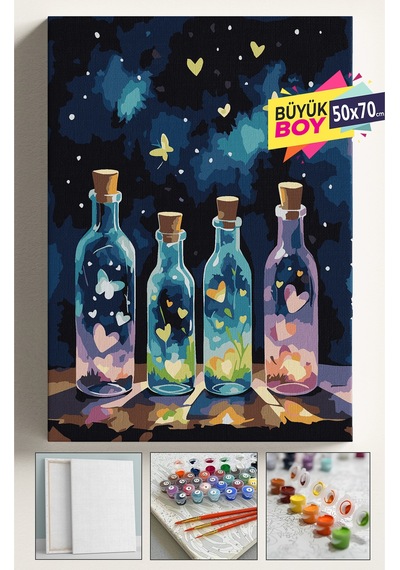 Sayılarla Boyama Seti Numaralı Tuval Fırça Boya Dahil Kasnaklı Set 50x70 Cm - Dilek Şişesi
