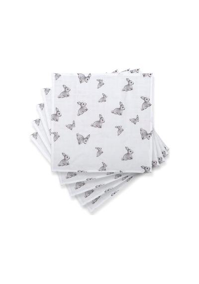 % 100 Pamuk Müslin Bebek Omuz Bezi 5 Li Iconique Lapin - Gri Tavşan Desenli Clothmp3501