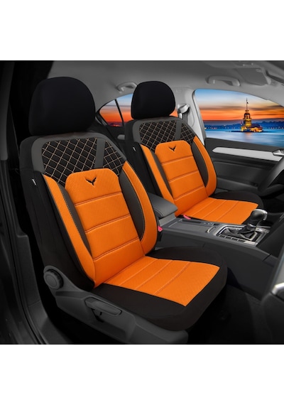Minderland K1 - Dacia Duster İle Uyumlu Koltuk Kılıfı, Tam Takım/turuncu-siyah