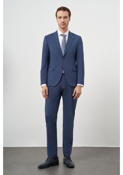 Morven Erkek İndigo Yün Slim Fit Mono Yaka Takım Elbise 25mc001022308 İndigo