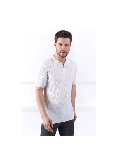 Ferraro Beyaz Polo Yaka Fermuarlı Erkek Pamuk Triko T-Shirt-Beyaz (417942563) Beyaz