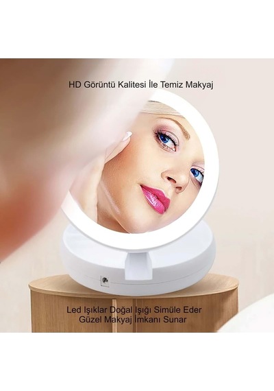 Tr 10x Büyütme Çift Taraflı Makyaj Ayna Katlanabilir 21 Led Işıklı Makyaj Aynası Usb Kablo