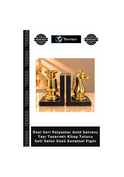 Özel Seri Polyester Gold Satranç Taşı Tasarımlı Kitap Tutucu Seti Salon Süsü Sanatsal Figür