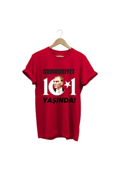 29 Ekim Cumhuriyet Bayramı Atatürk Ay Yıldız Baskılı Cumhuriyet 101 Yaşında Türkiye Kırmızı T-shirt Kırmızı