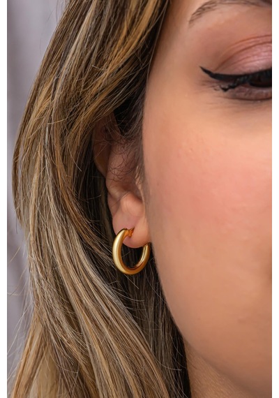 925 Ayar Gümüş Gold Kaplama 18 Mm Sade Halka Küpe Altın