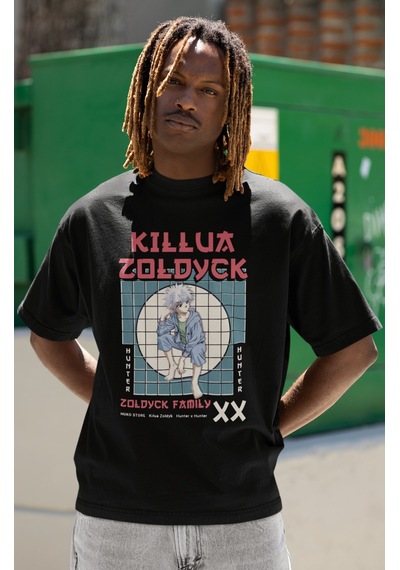 Sevbano Killua Zoldyck Zoldyck Family Baskılı Unisex Oversize Hunter X Hu Siyah