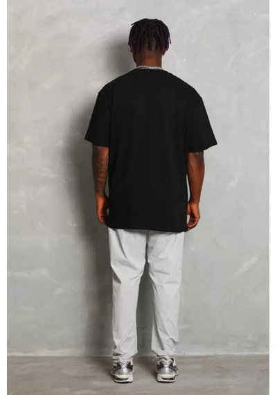 Efnaz Style Unisex Oversize Düz Bisiklet Yaka T-shirt - Siyah