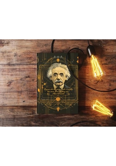 Albert Einstein Tasarımlı Çizgili Not Defteri 13x21 Cm Sert Kapak 192 Sayfa 124-Pembe