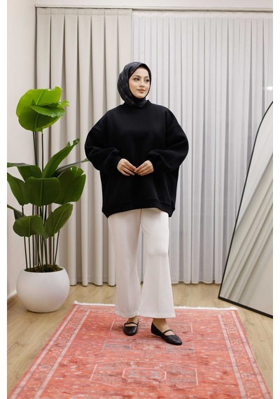 Moonsc Oversize Sweat 3 İplik Şardonlu Siyah