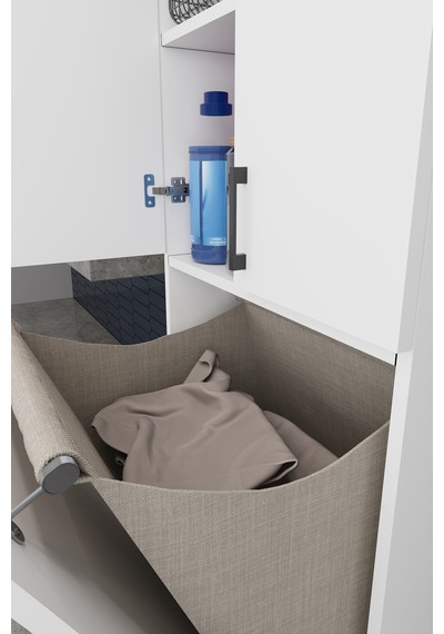 Modern Çamaşır Sepetli Çok Amaçlı Banyo Dolabı %100 Mdf Banyo Düzenleyici Dolap Bd06 Beyaz