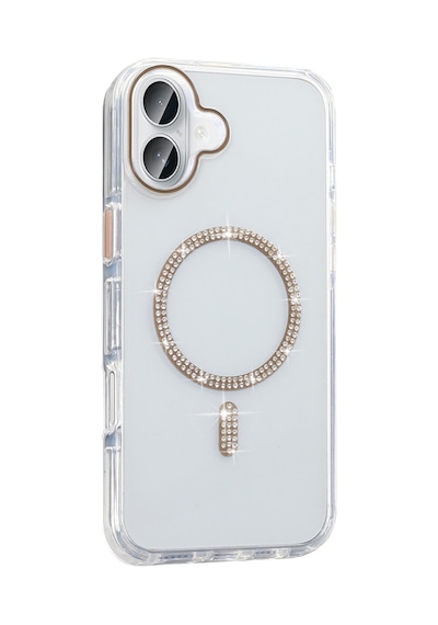 Techaks Apple Uyumlu iPhone 16 Pro Max Kılıf Taşlı Tasarım M-safe Şarj Özellikli Zore Koment Silikon Kapak - Gold Altın