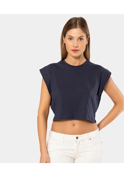 Türen Kadın Vatka Görünümlü Crop T-shirt 3402/lacivert 001