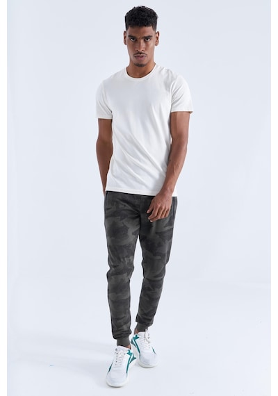 Tommy Life Haki Kamuflaj Desenli Dar Kalıp Jogger Erkek Eşofman Alt - 84754 Haki