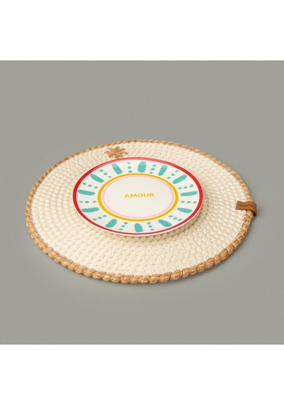 Soft Palm Nakışlı Supla - Ekru - 33x33 Cm Renkli