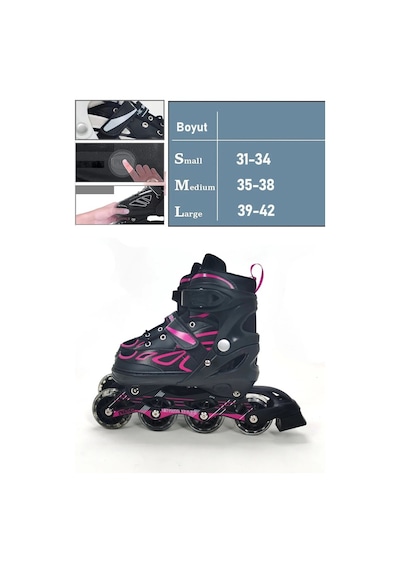 Vadi Pembe Silikon Tekerli Ayarlanabilir Işıklı Paten S 31-34 Hp7128 Pembe - Siyah