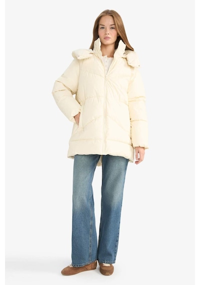 Defacto Relax Fit Kapüşonlu Fermuarlı Şişme Parka F2896ax25wner238 Ekru-er238