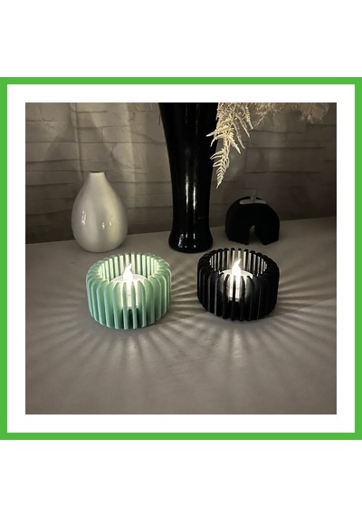 Vaveni 3d Baskı Modern Çizgili Mumluk - Tealight Mumluk 1 Adet -mint Arz