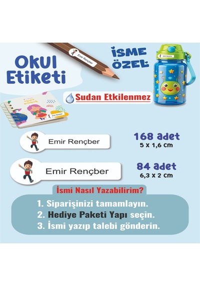 Okul Etiketi Kalem Defter Etiketi Paw Petrol Özel İsim Yazılabilen Etiket - 252adet