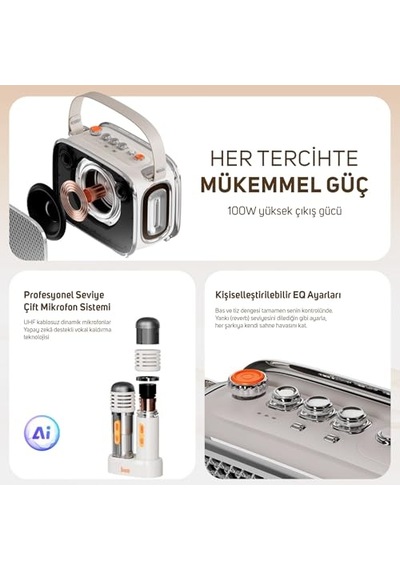 Karaoke Mikrofonlu Bluetooth Hoparlör Beyaz