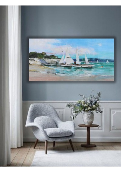 Yağlı Boya Tablo %100 El Yapımı 95cmx54cm Deniz Manzara