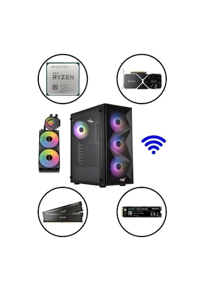 Ramtech CONQUEST R5-5600X 8 GB 16 GB 500 GB M2 SSD RX580 Free Dos Masaüstü Oyuncu Bilgisayarı