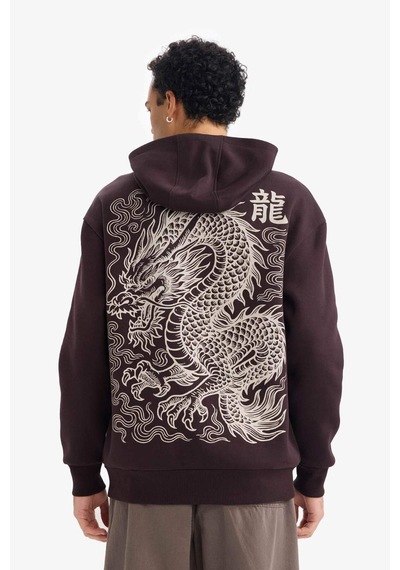 Defacto Boxy Fıt Kapüşonlu Baskılı Sweatshirt F8188ax26spbn337 Kahve-bn337