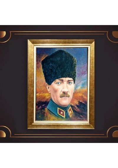 Altın Varaklı Çerçeveli Paspartulu Atatürk Tablo Hk1357