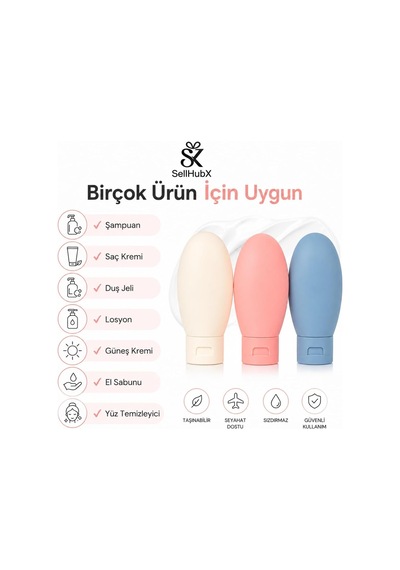 3'lü Silikon Seyahat Şişesi Seti 60 Ml Bpa Free Sızdırmaz Seyahat Boy Şampuan, Losyon Ve Kozmetik Taşıma Şişesi