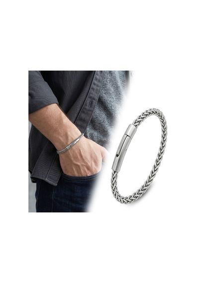 Premium Hasır Örgü Model Çelik Zincir Erkek Bileklik Çelik Kilitli 31835b2d9 - 21 Cm Gümüş
